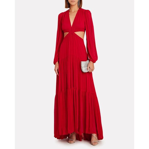 A.L.C. Isabelle Cut-Out Georgette Maxi 100% Silk Dress Size 10 Pull-Over Style